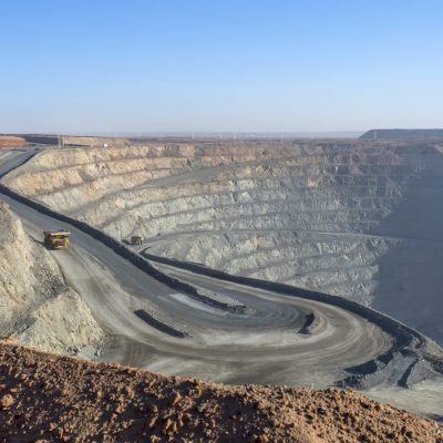 open pit mine in Mongolia, hauling trucks